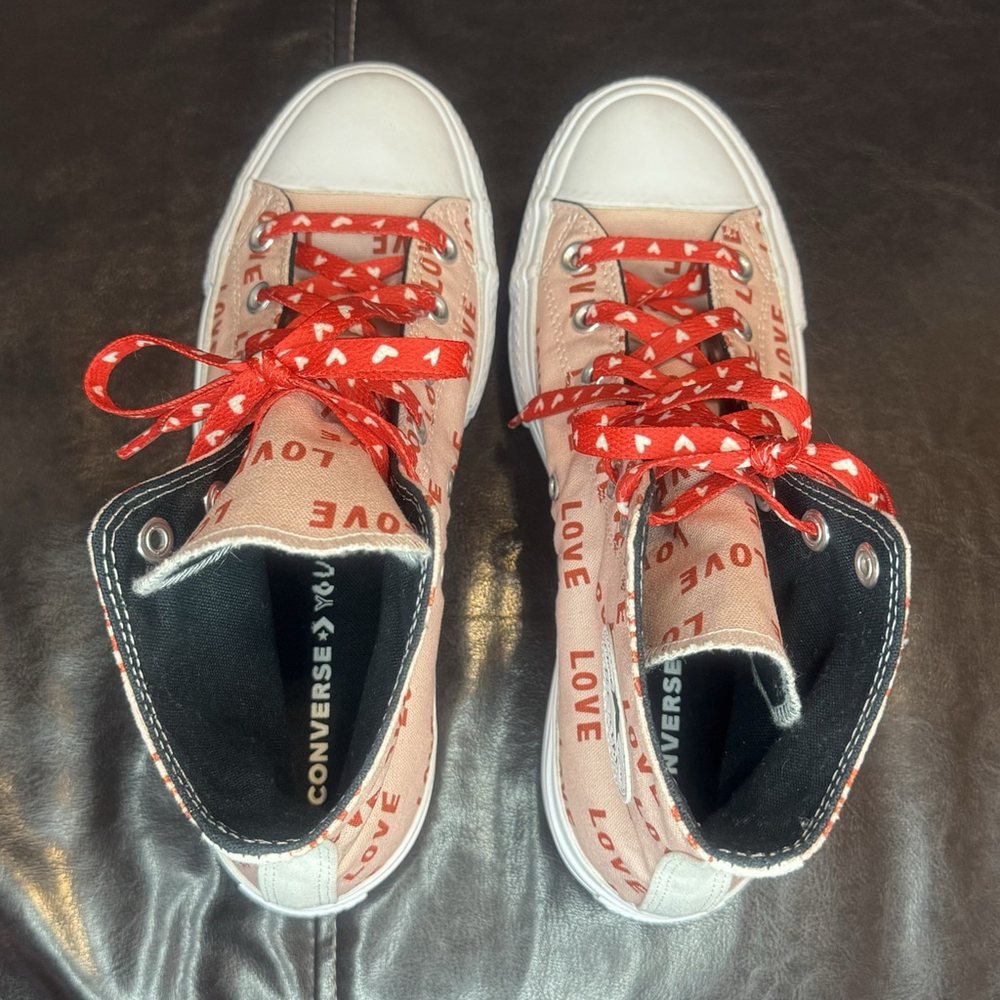 Converse Chuck Taylor All Star Platform Sneakers Size:8 High-top “Love”Pink EUC - Picture 3 of 11